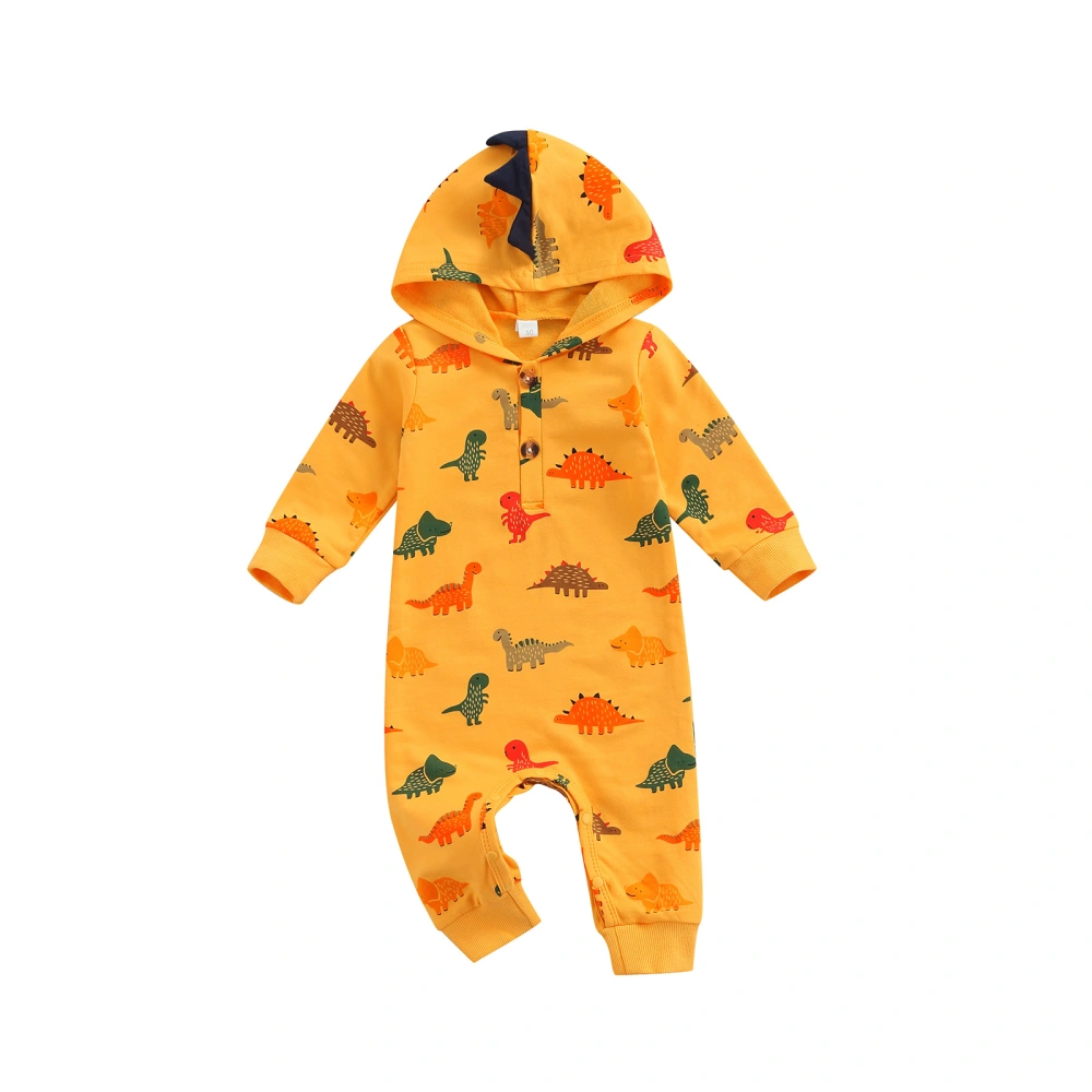 Baby Boy’s Dinosaur Printed Round Neck Long Sleeve Hooded Jumpsuit