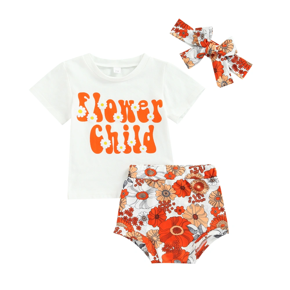 Baby Girl's Three-Piece Suit, Short Sleeve Tops Floral Shorts Headband