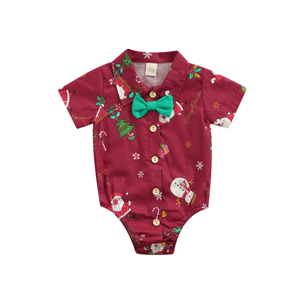 Baby Boy Romper Lapel Neck Bow Tie Crotch Button Loose Jumpsuit