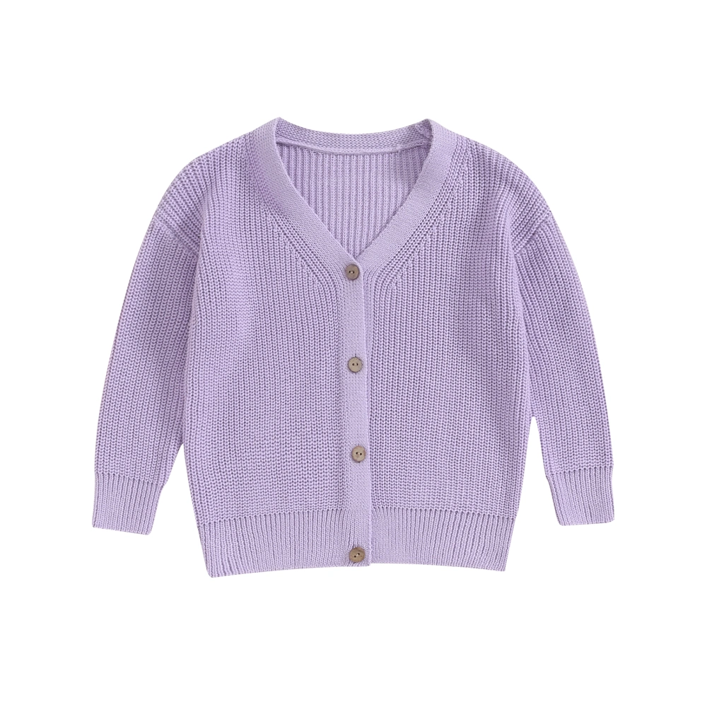 Girl Autumn Knit Cardigan, Solid Color V-Neck Long Sleeve Button Coat