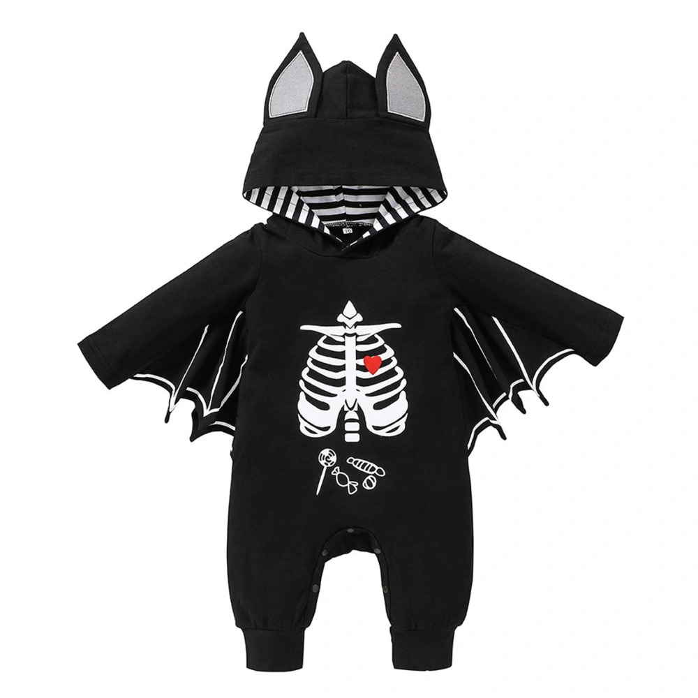 Baby Boys Halloween Romper, Black Batwing Sleeves Hooded Jumpsuit