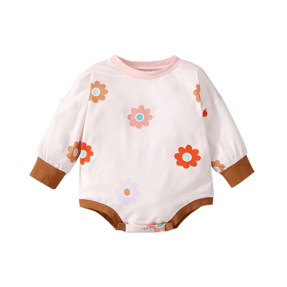 Baby Girl’s Colorful Flower Print Round Neck Long Sleeve Romper