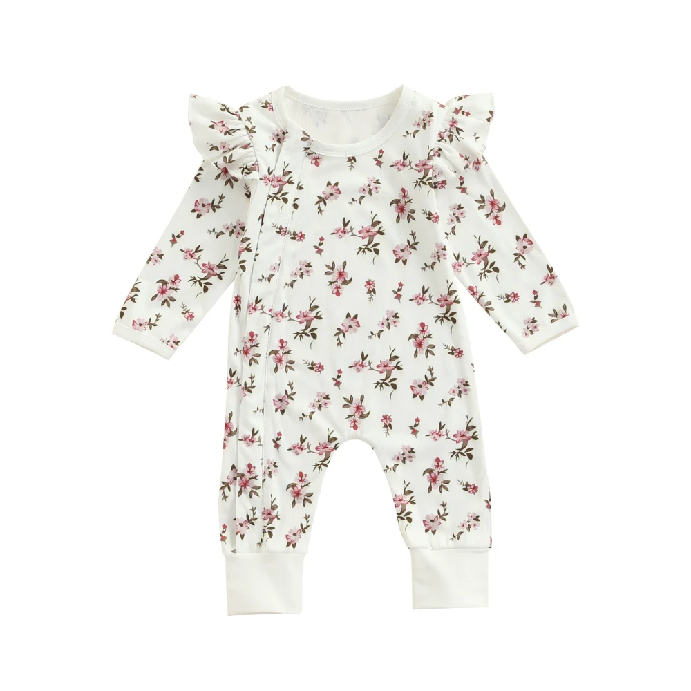 Baby Girls Romper Long Sleeve Round Neck Floral Fall Jumpsuit