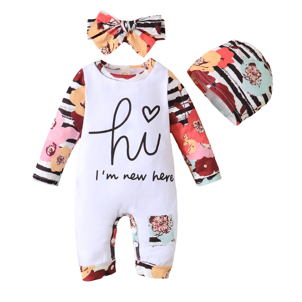 Baby Girls Boys Outfit, Printing Long Sleeve Jumpsuit, Cap Headwear