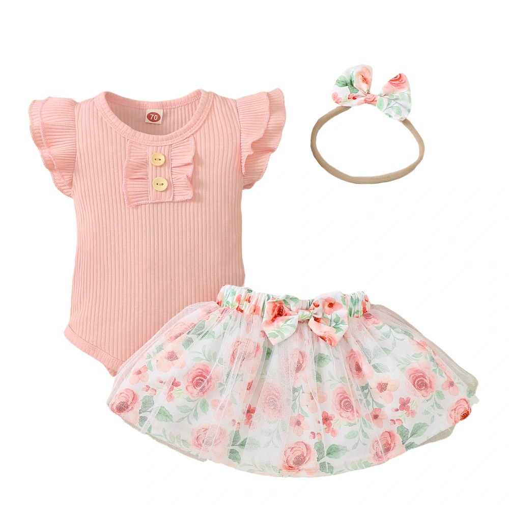 Baby Girls Clothes Set, O-Neck Romper + Flower Skirt + Bow Hairband