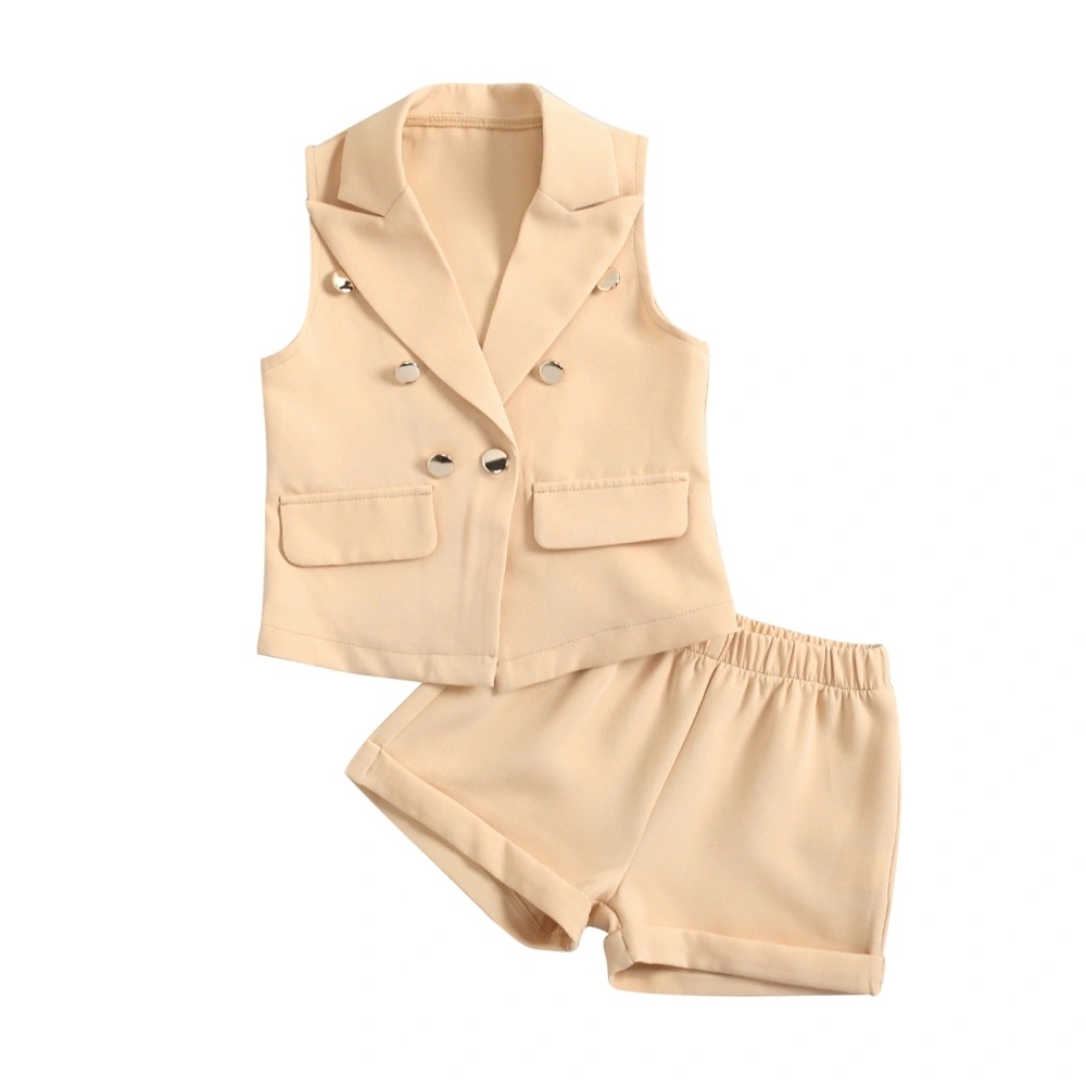 Girls Summer Outfits, Sleeveless Lapel Vest + Short Pants + Bandeau