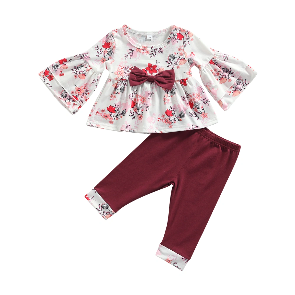 Baby Girls Clothes Set, Flared Sleeve Pullover and Wine Red Pants