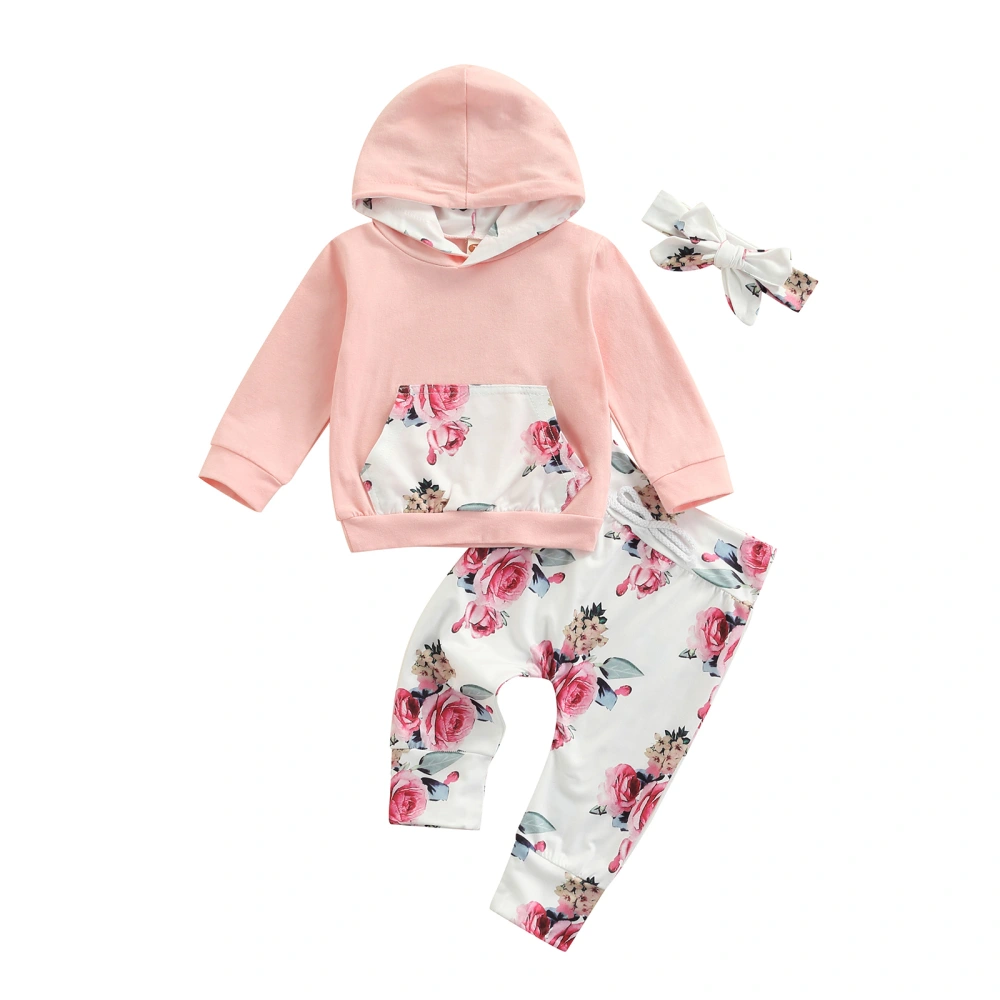 Baby Girl Stylish Outfits Hooded Tops Floral Print Pant with Headband