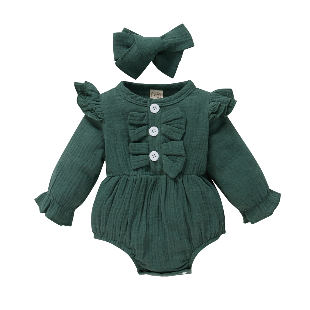 Babies Clothes Set, Solid Color Long Sleeve Romper and Headdress