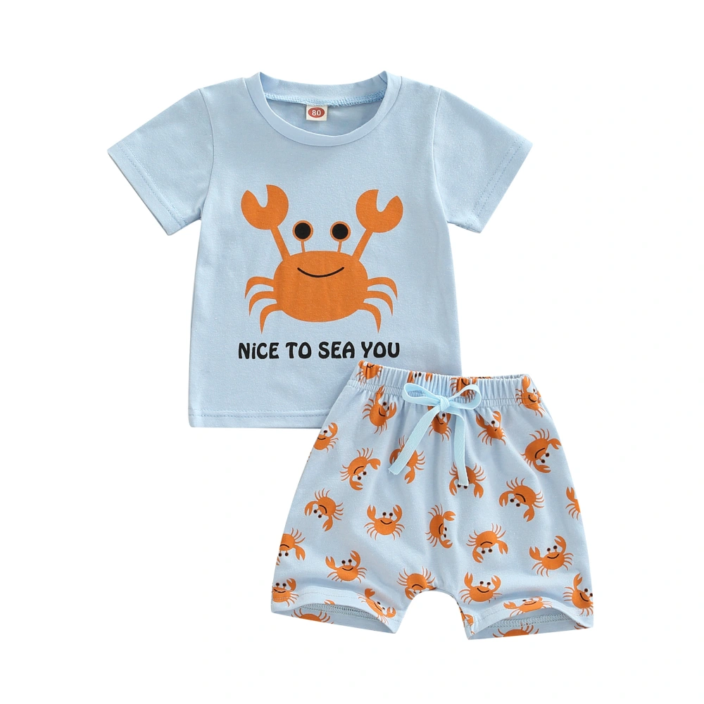 Infant Boys Suit, Short Sleeve Letter Cartoon Crab Tops+Short Pants