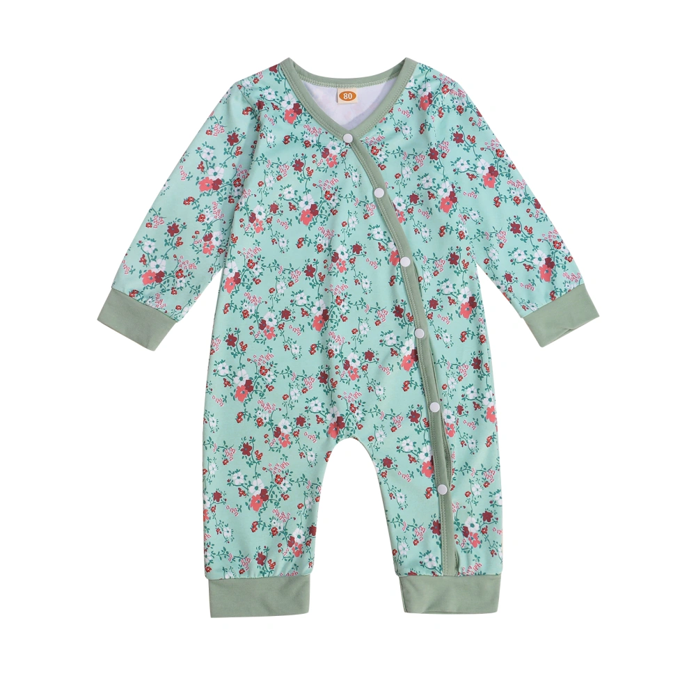 Baby Romper, Toddler Girls Flower Print V-Neck Long Sleeve Jumpsuit