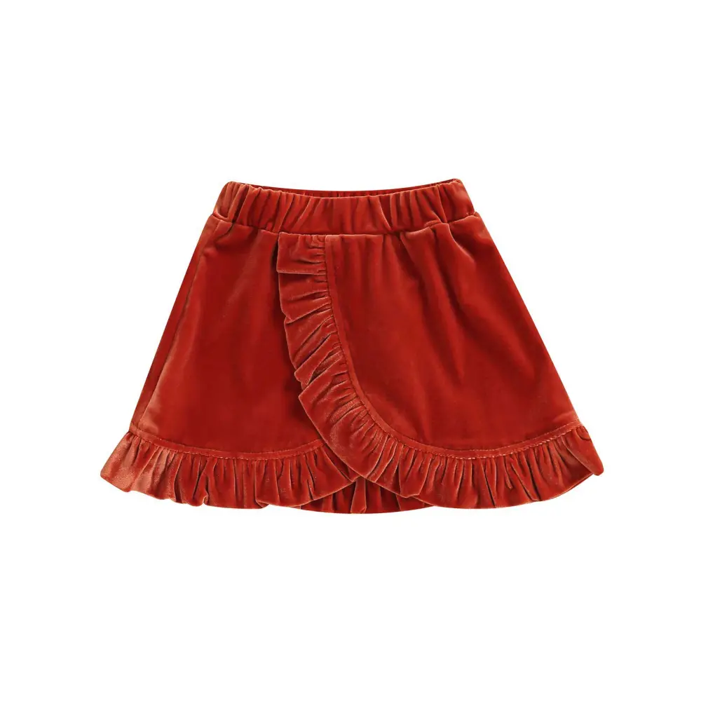 Toddler Girl Velvet Skirt, High Waist Solid Color Wrap Ruffle Skirt