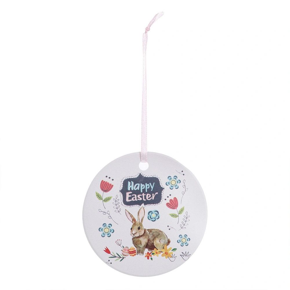 Creative Easter Day Ceramic Rabbits Letter Pattern Round Pendant