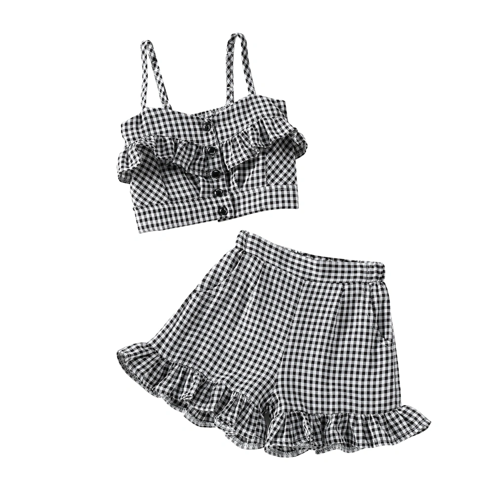 Girls 2 Pieces Outfit, Plaid Ruffles Sling Tank Tops + Shorts Set