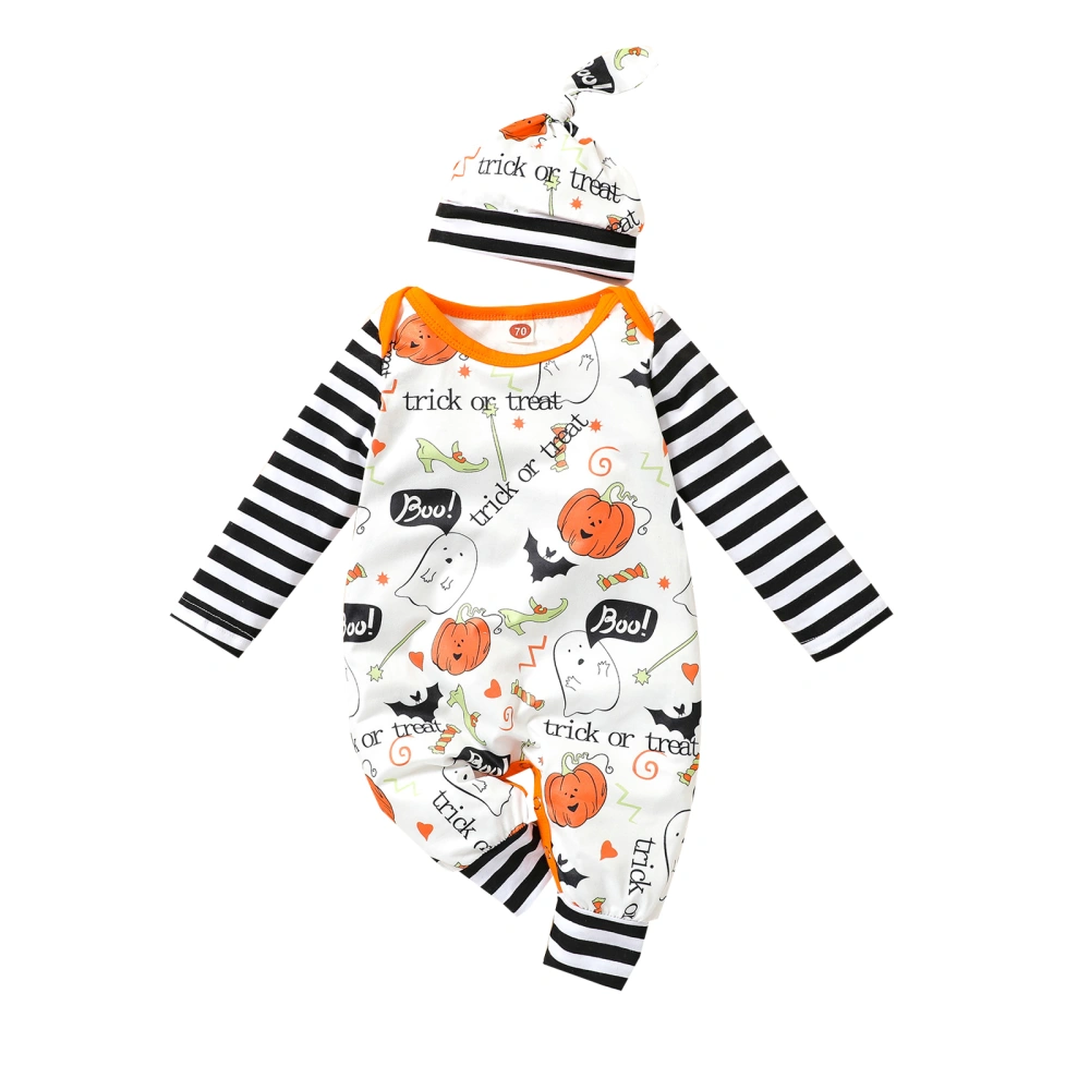 2Pcs Baby Halloween Outfit, Cartoon Long Sleeves Romper+ Knotted Hat