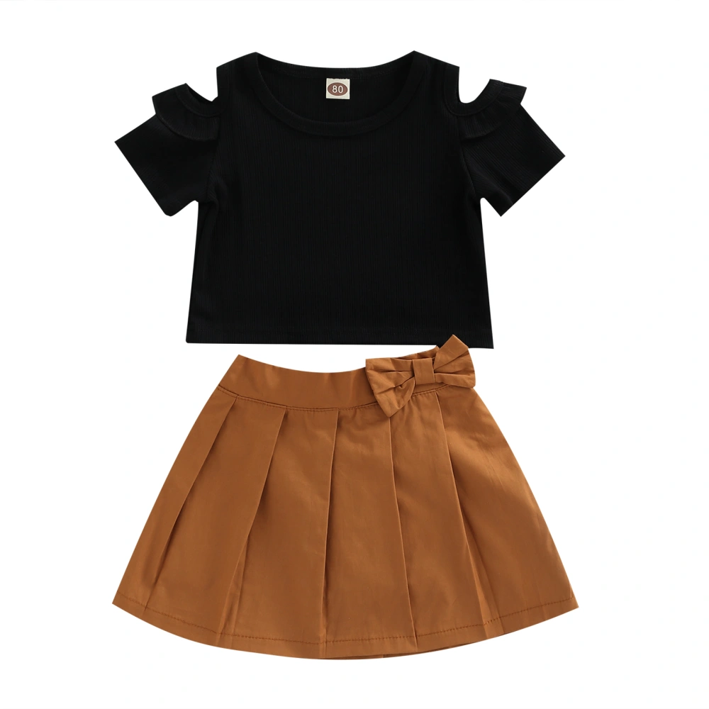 Girls Clothes Set, Cutout Shoulder Tops + Shorts Lining Ruched Skirt