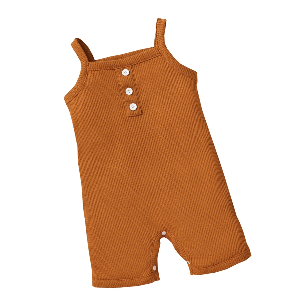 Baby Jumpsuit Ribbed Style Button Decor Sleeveless Sling Romper 