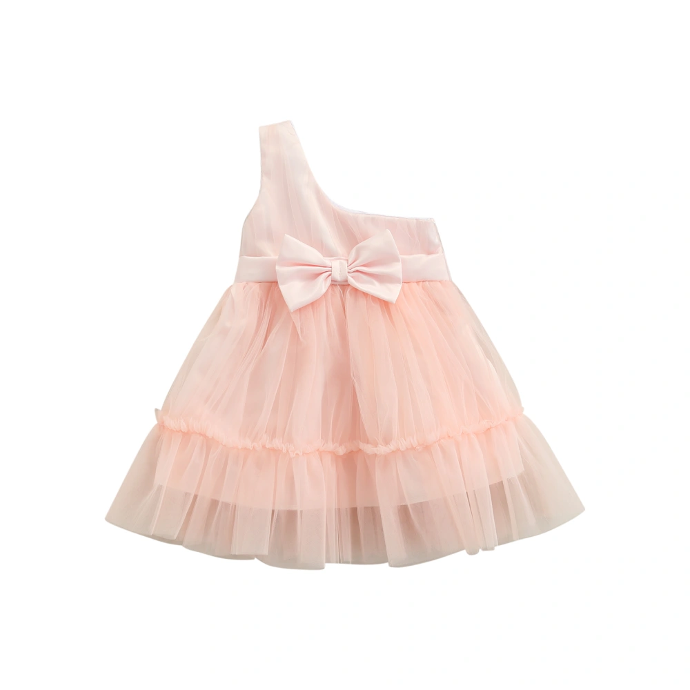 Little Girls Mesh Dress, Sloping Shoulder Sleeveless Princess Skirt