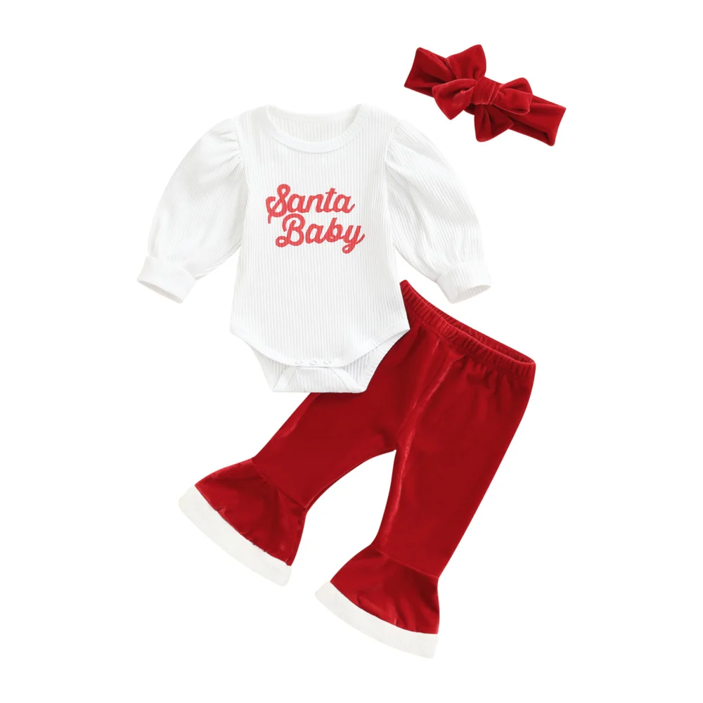 Baby Girl’s Letter Long Sleeve Romper and Flared Pants with Headband