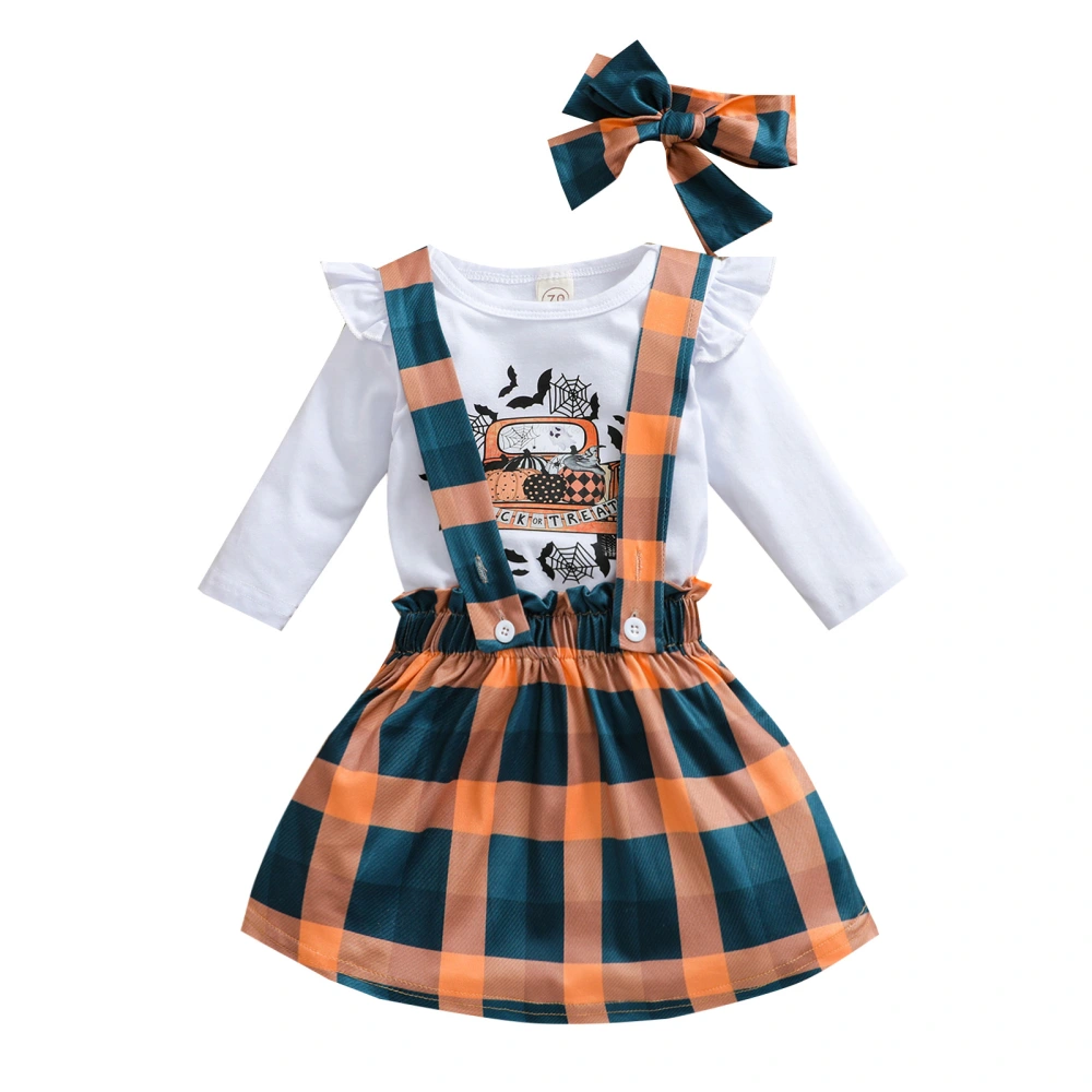 3Pcs Baby Halloween Outfits, Bodysuit + Plaid Skirt + Headband