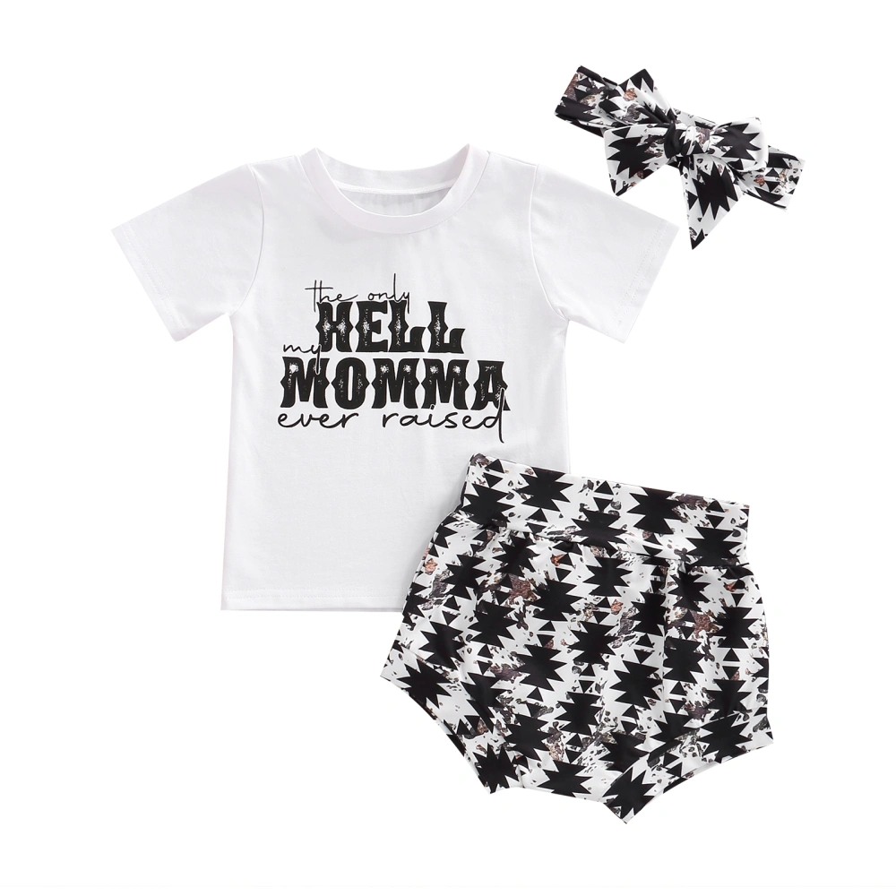 3-Piece Baby Girls Outfit, Print Short Sleeve Tops + Shorts + Hairband