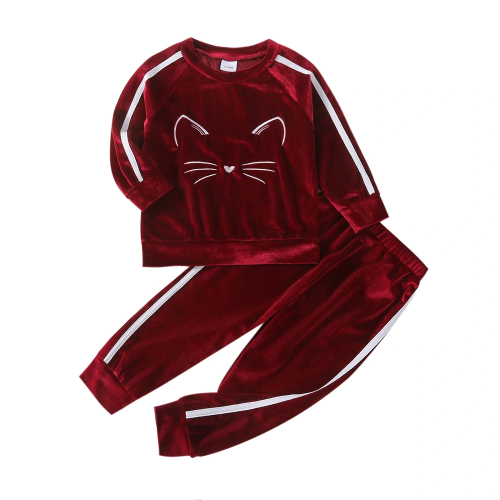 2Pcs Girls Tracksuit, Velvet Long Sleeve Pullover + Casual Pants