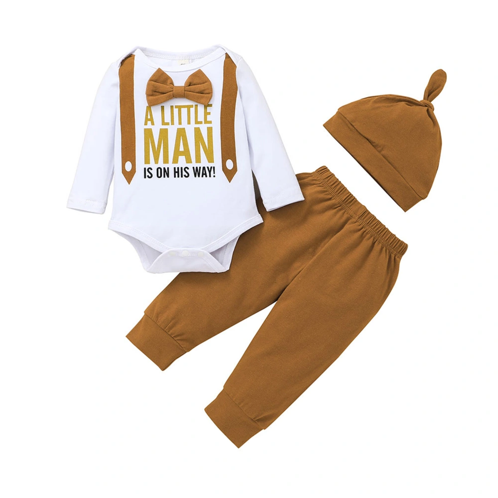 Baby Boy’s Letter Long Sleeve Romper and Long Pants with Hat Set