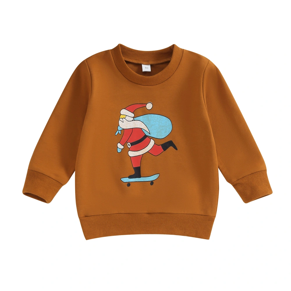 Toddler Girls Christmas Long Sleeve Santa Claus Print Pullover Tops