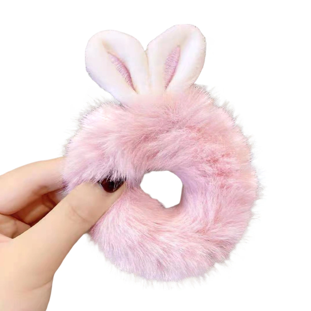 Plush Hair Tie with Cute Rabbit Ear Decoration, Fluffy Head Accessory