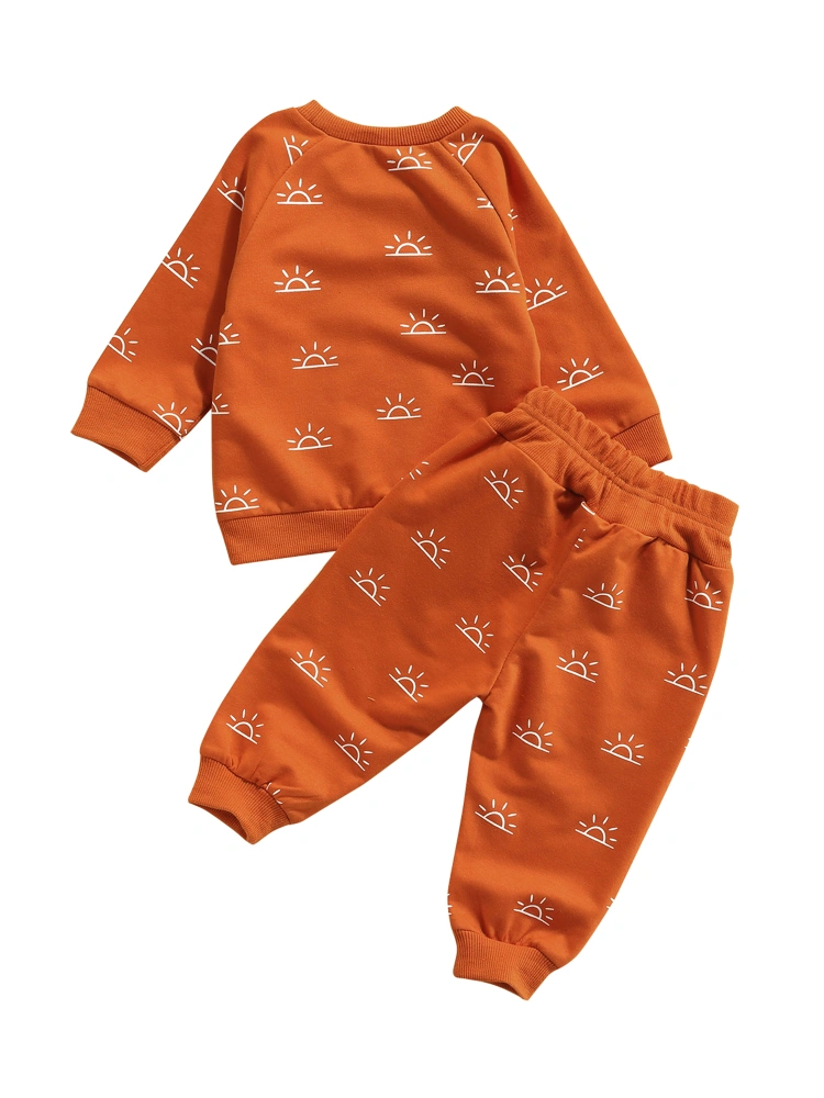 Toddler Baby 2Pcs Spring Outfits, Sun Print Long Sleeve Tops + Pants