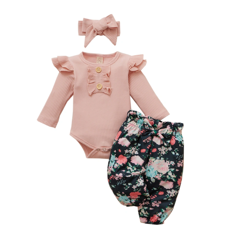 Toddler Outfits, Girls Long Sleeves Romper + Floral Pants + Headband