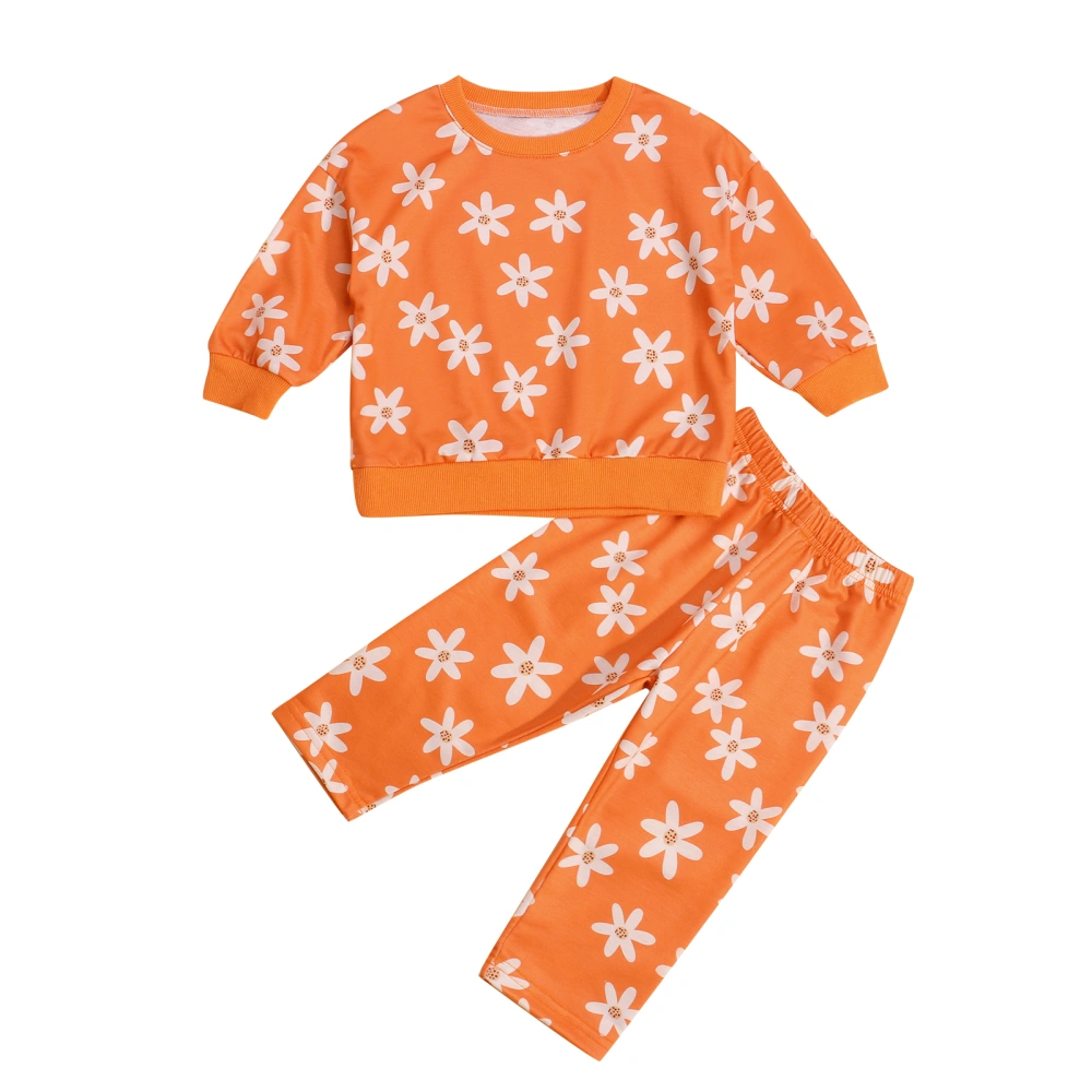 Girl’s Little Daisy Printed Long Sleeve Sweatshirt and Long Pants Set