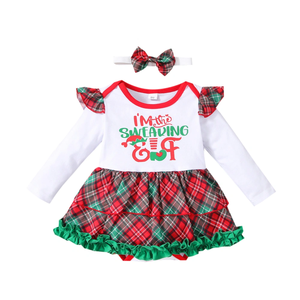 Baby Girls 2Pcs Christmas Outfits, Patchwork Tutu Romper with Headband