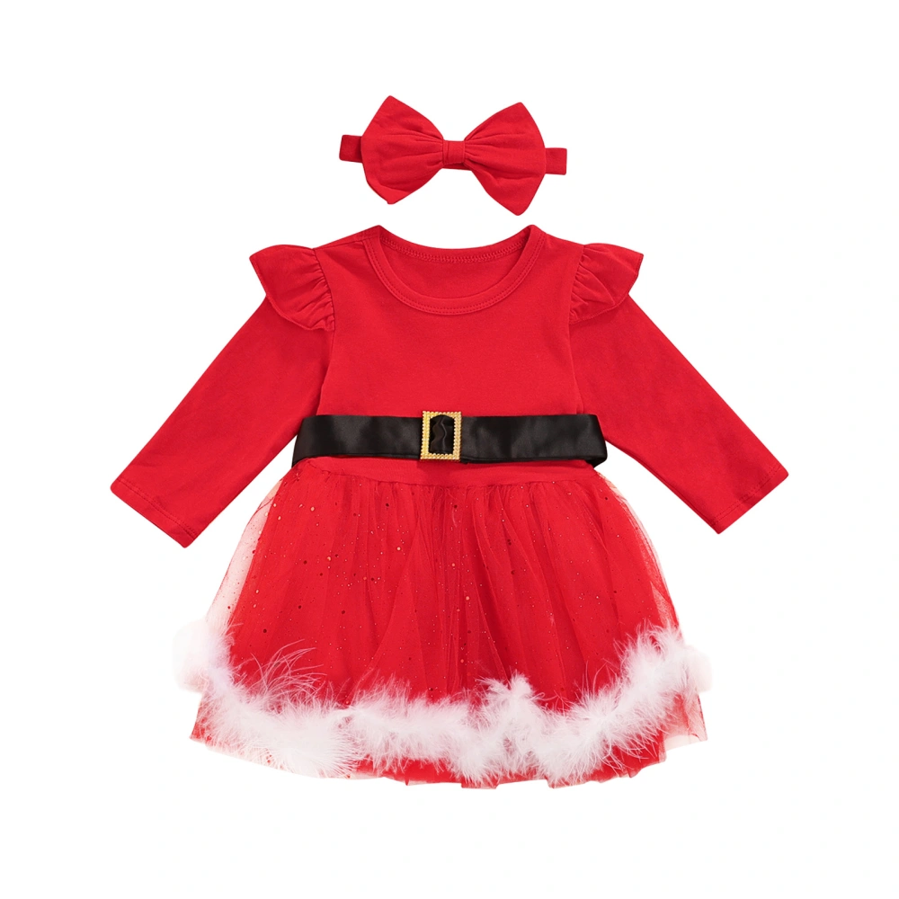 Girls Clothes Set, Tulle Dress with Waistband+Bow-knot Headband