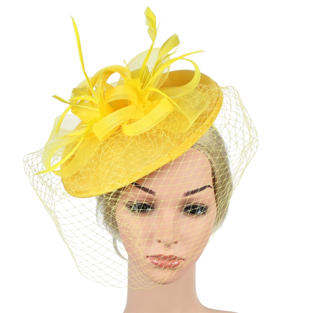 Feather Veil Mesh Hat for Women, Cocktail Tea Party Headband