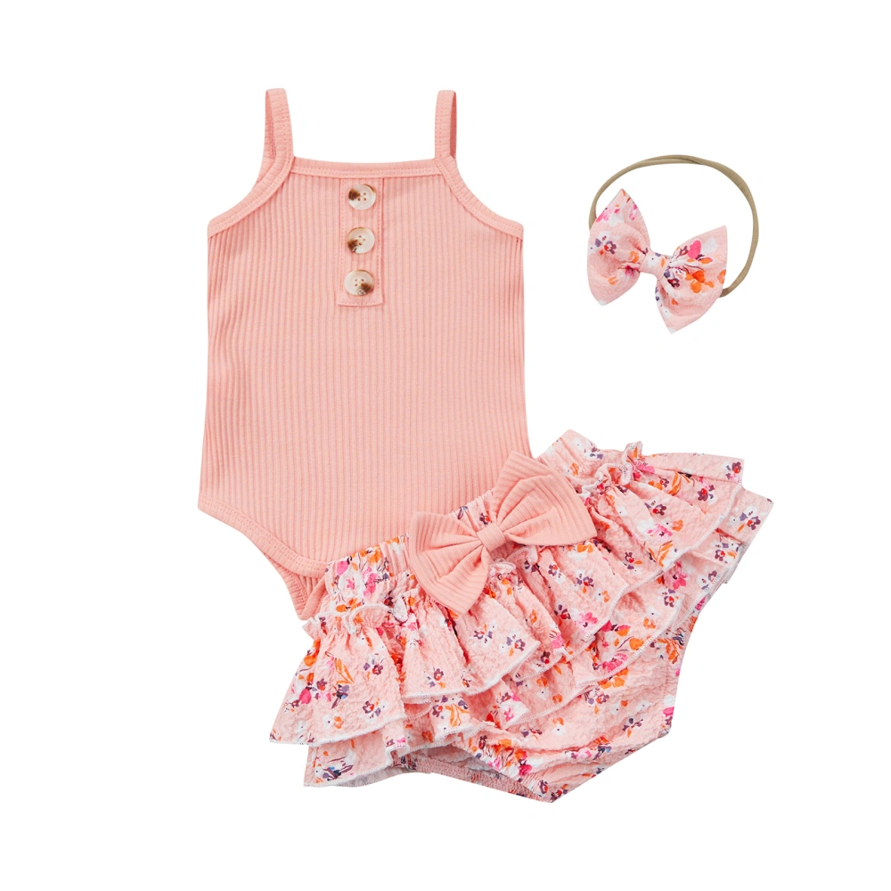 Baby Girl Romper Suits, Sling Romper + Flower Shorts + Headband Set