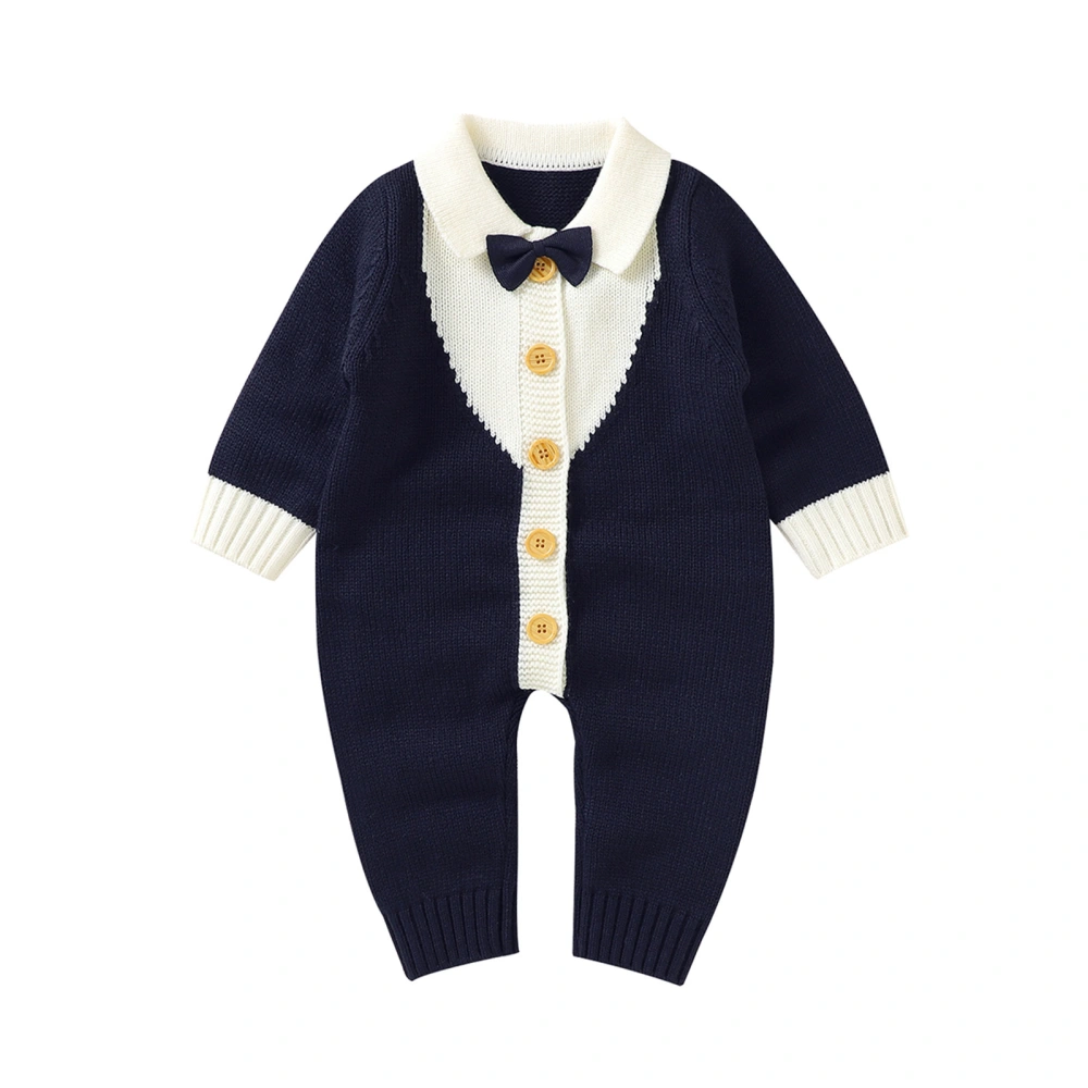 Baby Boy Jumpsuit, Splicing Color Lapel Long Sleeve Knitted Rompers