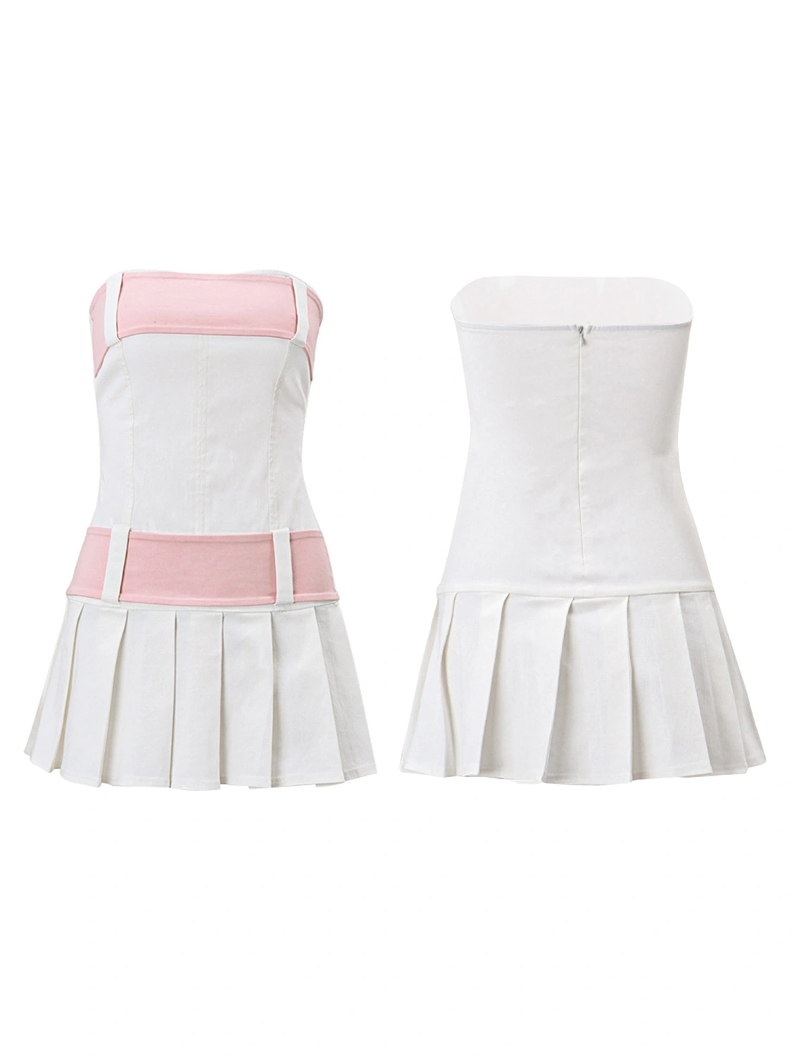 Women Wrap Chest Dress Contrast Color Boat Neck Strapless Dress