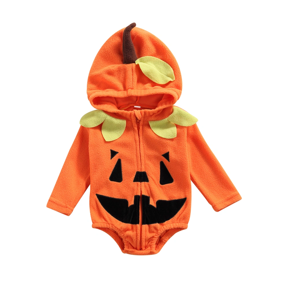 Babies Halloween Romper, Pumpkin Shaped Long Sleeve One-piece