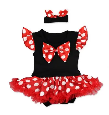 Baby Girls Romper Set, Fly Sleeve Dots Patchwork Dress with Headband