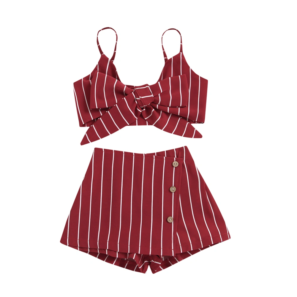 Girls Striped Clothes Set, Sleeveless Cropped Tops+Button-up Shorts