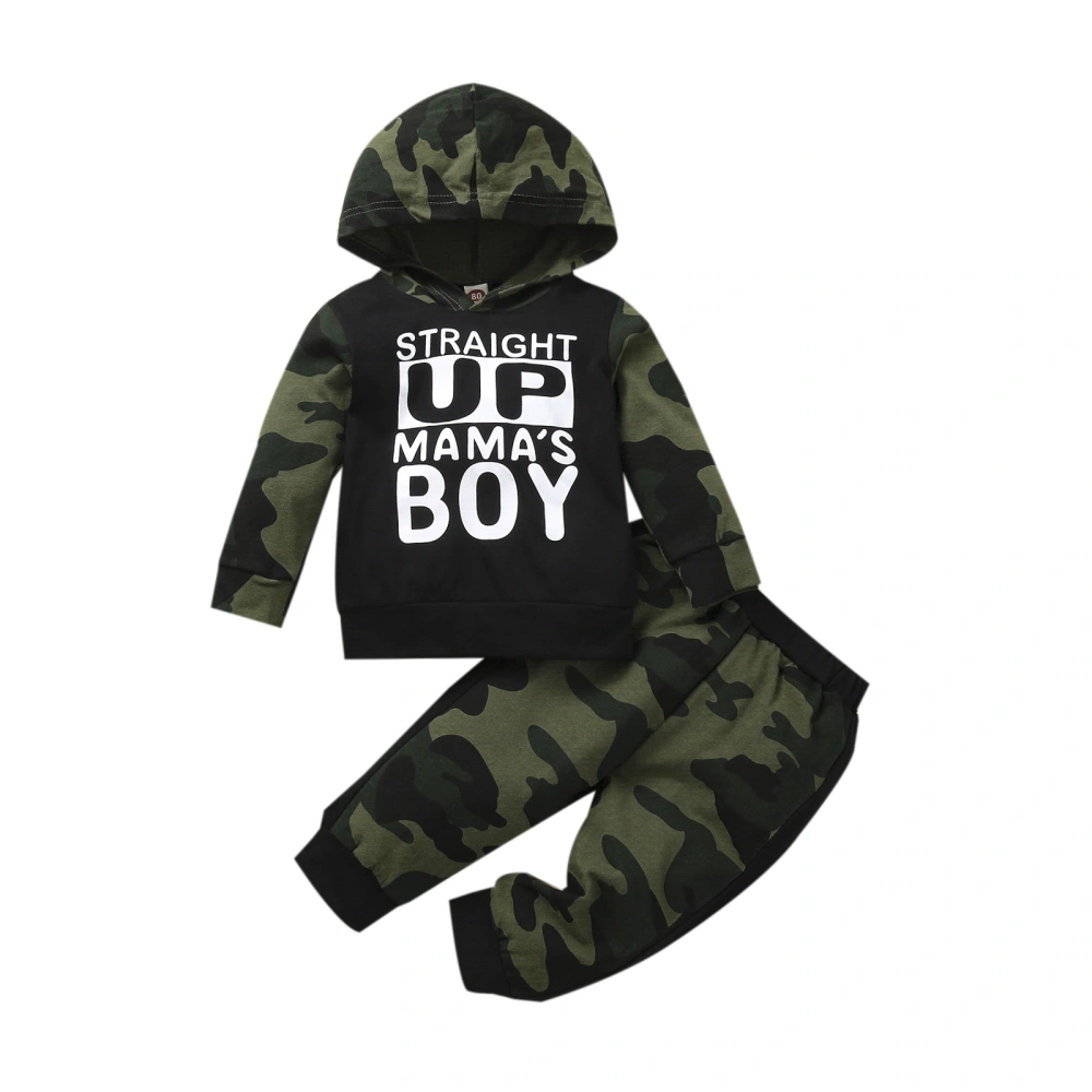 Camouflage Outfits, Letter Pattern Long Sleeve Hoodie + Trousers