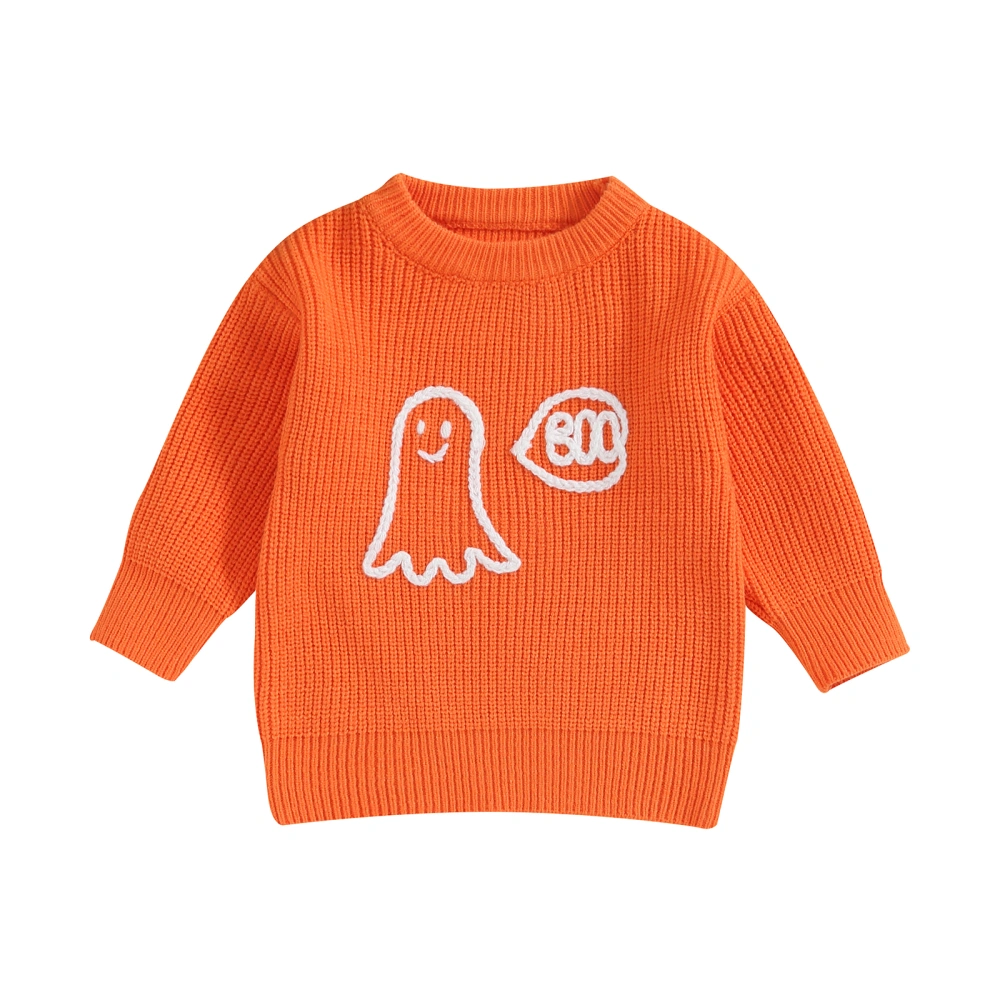 Kids Boys Girls Sweater Ghost Letter Embroidery Crew Neck Pullovers