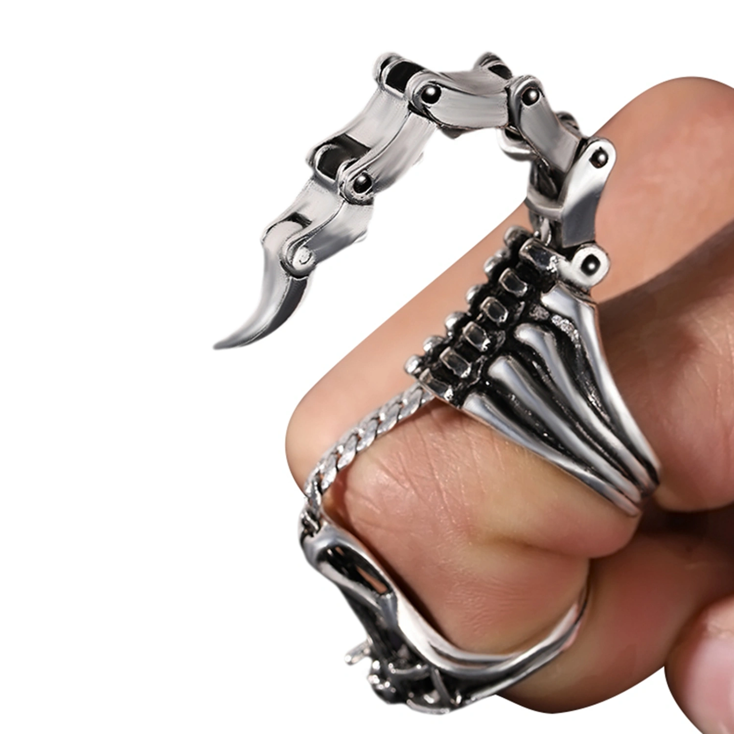 Scorpion Tail Shape Metal Ring, Adjustable Opening Punk Ring 