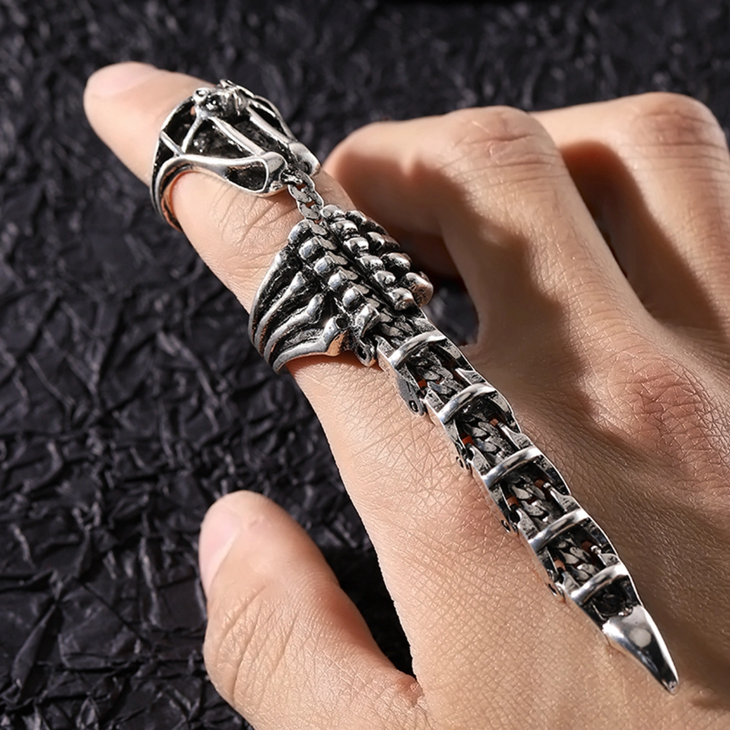 Scorpion Tail Shape Metal Ring, Adjustable Opening Punk Ring 