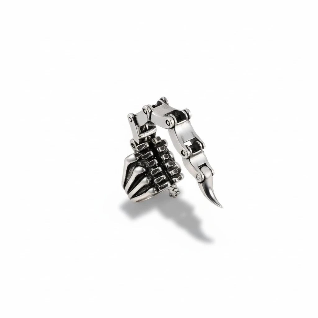 Scorpion Tail Shape Metal Ring, Adjustable Opening Punk Ring 