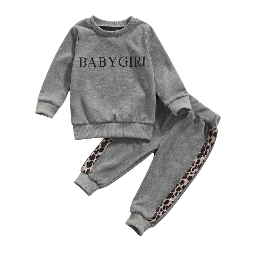 Baby Sweater + Trousers, Letter Printing Leopard Elastic Waist