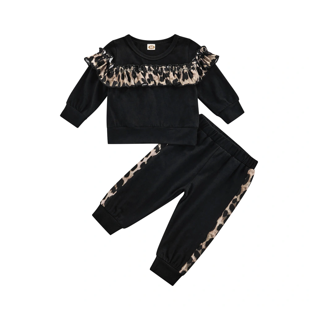 Baby Girl Leopard Ruffle Long Sleeve Sweatsuits Long Pants Sets