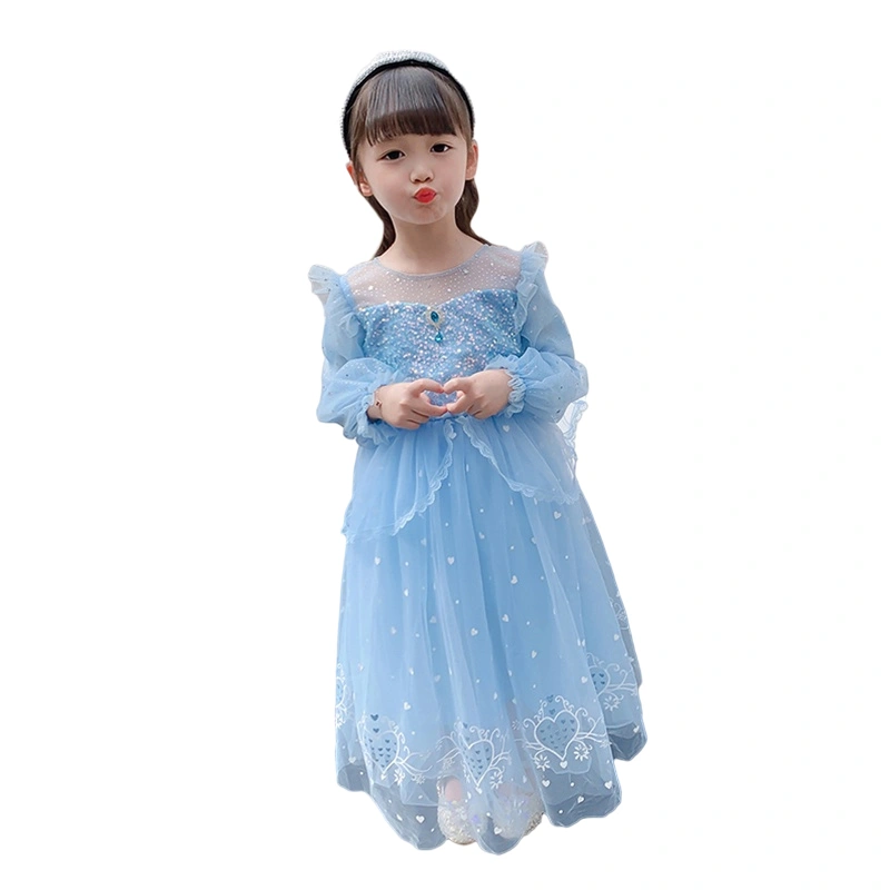 Girl Frozen Princess Dress with Shawl, Long Sleeve Tulle Long Dress