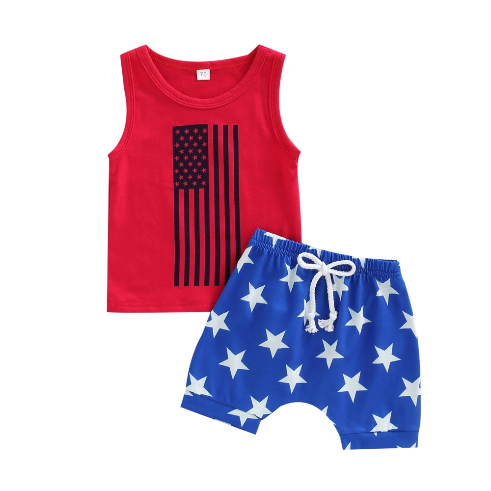 Baby Boys Summer Outfit Stars Striped Print Tank Tops with Shorts Set